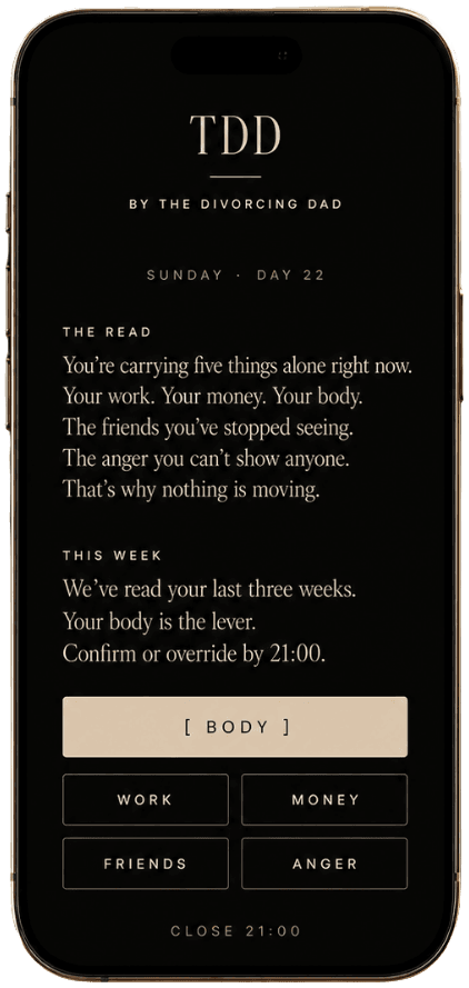 TDD app — Sunday morning read showing the system's recommendation